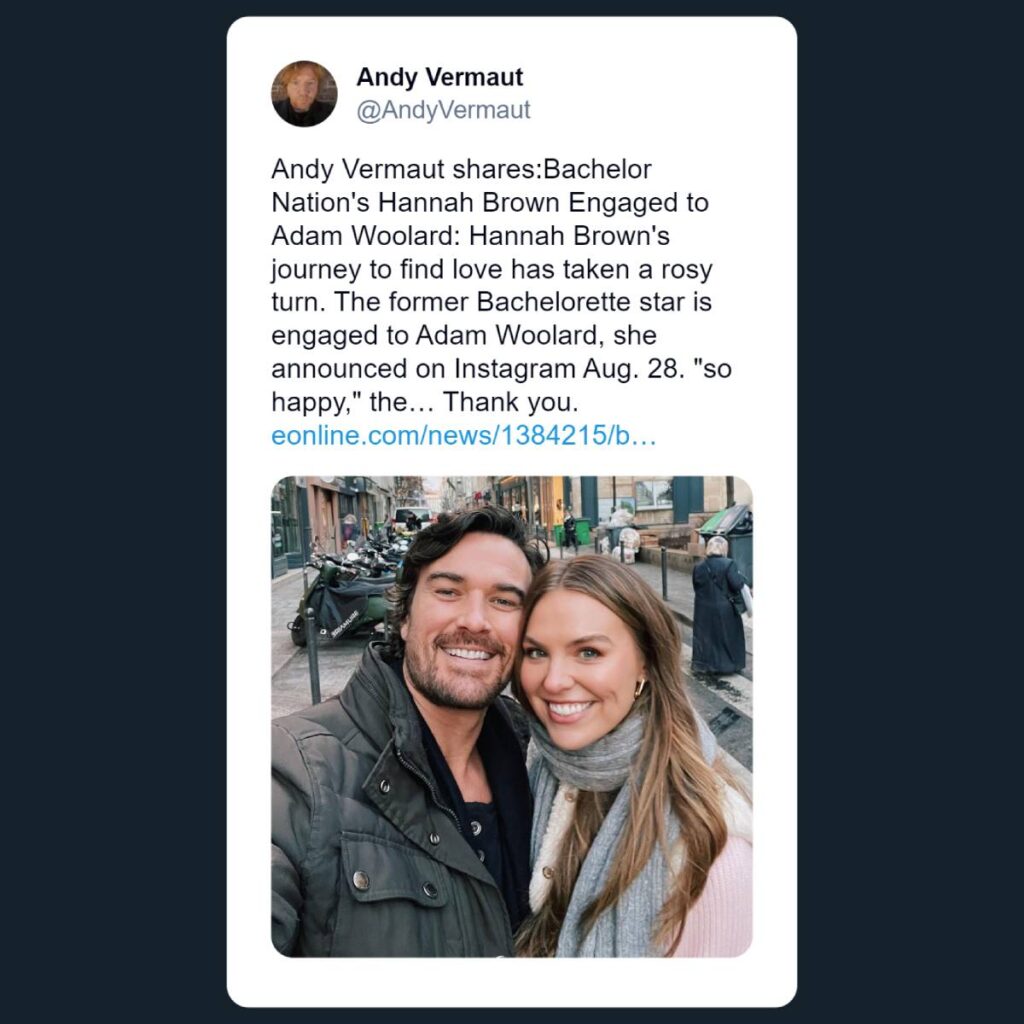 Bachelor Nations Hannah Brown engaged to Adam woolard
