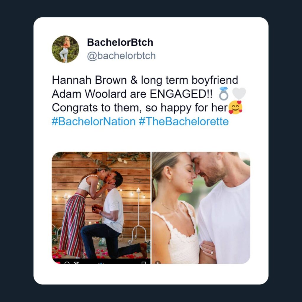 Congratulating Hannah Brown and Adam for marriage